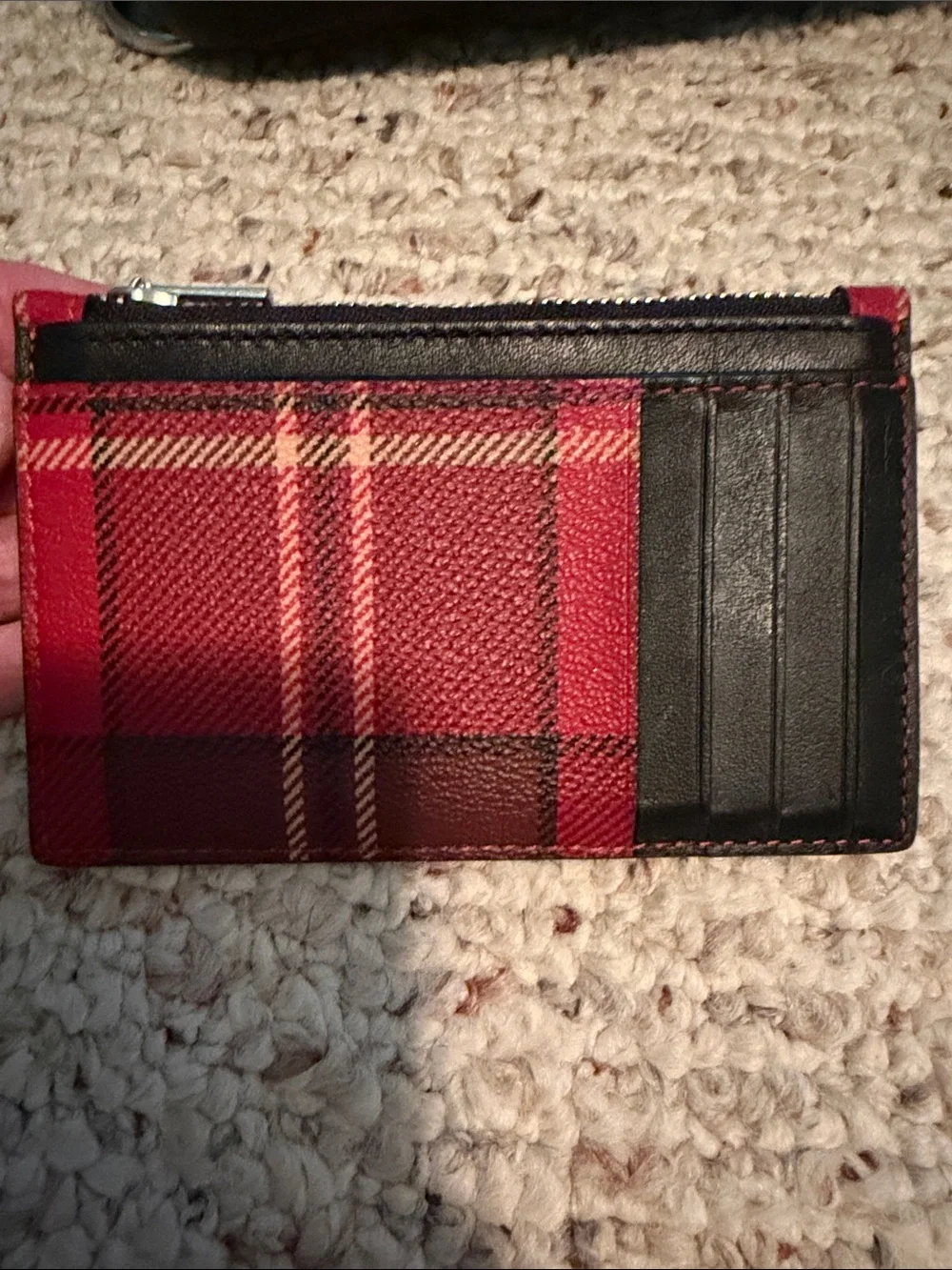 Coach Red Plaid Crossbody Messenger W/Black Trim CC029 W/Mini Card/Coin Wallet